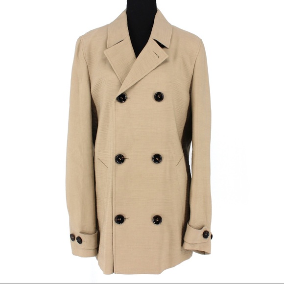 Burberry Prorsum Crinkle Linen Tan Double Breasted Blazer Jacket Coat Large NEW